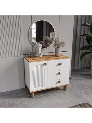 Guneystore Rosa Komple Mdf Atlantik Çam - Beyaz Aynalı Şifonyer