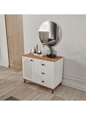 Guneystore Nevada Komple Mdf Atlantik Çam - Beyaz Aynalı Şifonyer