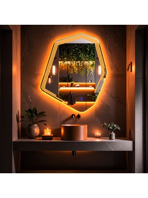 PremiumPort Amber Led'li Lazer Kumlamalı Dokunmatik Banyo Aynası