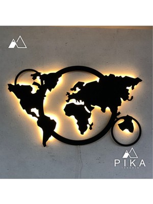 PremiumPort LED Işıklı Dekoratif Dünya Haritası Tablo, Şık ve Modern Duvar Dekoru