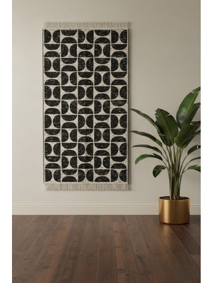 Siyah Modern Geometrik Desenli Kilim – Makinede Yıkanabilir