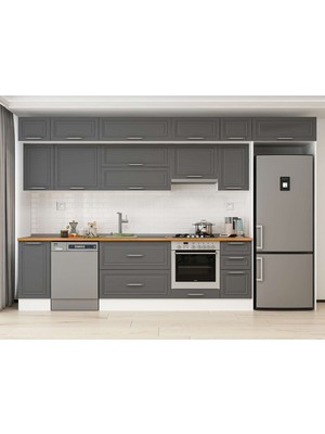 Alvinka 360X240 cm Klasik Mebran Mutfak Dolabı  MB-E80S40S40-1 Antrasit - Mdf