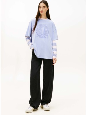 Tommy Jeans Yuvarlak Yaka Baskılı Lila Kadın T-Shirt Tjw Ovs Tommy Dollar Tee