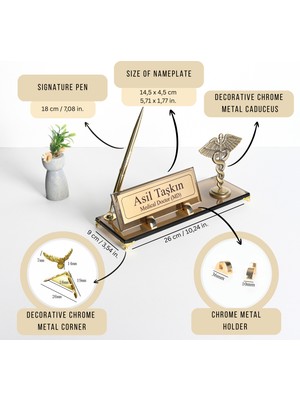Doktor, Diş Hekimi, Eczacı, Veteriner, Hemşire, Hediyesi Krom Kadüse Tıp Logolu Cam Masa Isimliği