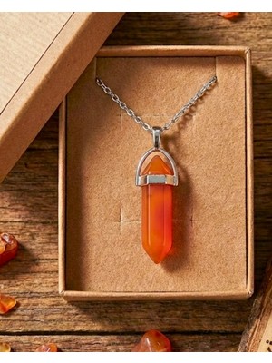 Sufi Tesbih Esans Ve Hediyelik Doğal Kırmızı Akik Taşı Kolye | Altıgen Kristal Kesim