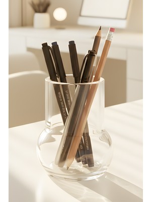 Oduman Minimalist Şeffaf Cam Kalemlik - Masaüstü Ofis Organizer (11X9 Cm)