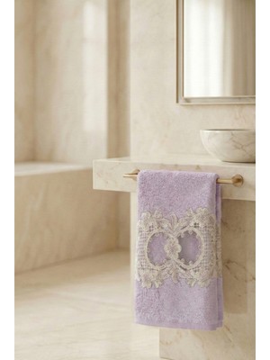 Class Bambu Dantelli El ve Yüz Havlusu 50 x 90 cm Mahber Lila 1 Adet Tekli Kutulu 250 Gram