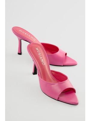 Mubiano Kadın Stiletto Sivri Burun Ön Arka Açık Topuklu Terlik Cedra Fuşya