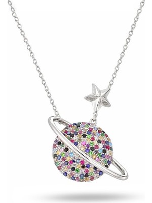 Gezegen Kolye Mix Taşlı Gümüş Kadın Kolye