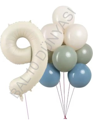 Bal10 Dünyası Krem Rakam ve Balon Seti Yaş-9