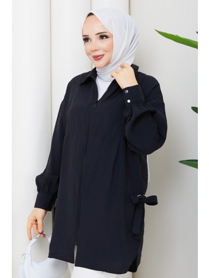 Pamuk Butik Kadın Kuş Gözü Detaylı Fermuar Kapamalı Tunik -PMK514