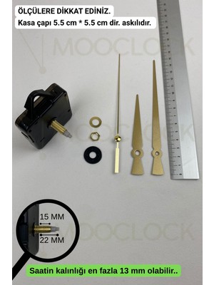 MOOCLOCK Saat Makinesi, Akar Sessiz Duvar Saati Mekanizması, 22 mm Şaft, Akrep-Yelkovan-Saniye-(Askılı)