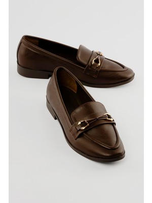 Mubiano Kadın Loafer Gold Tokalı Günlük Ayakkabı Elio Kahverengi