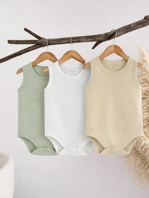 Civil Baby 3'lü Karışık Renk 3-36 Ay Çıtçıtlı Badi - Bej 18-24 Ay