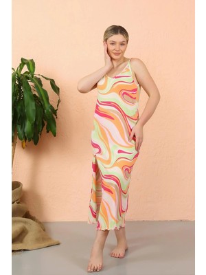 MTM My The Mall Kadın Ip Askılı Yırtmaçlı Uzun Fuşya Gecelik