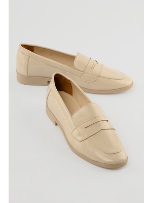 Mubiano Kadın Rugan Loafer Günlük Ayakkabı Thala Bej