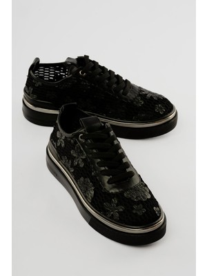 Mubiano Kadın Sneaker Çiçek Işlemeli File Detaylı Nerolia Siyah