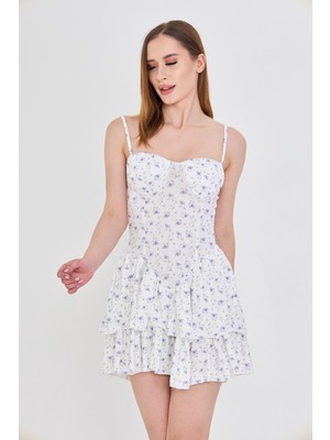 AS Anita Store Askılı Çiçekli Eteği Fırfırlı Astarlı Mini Elbise