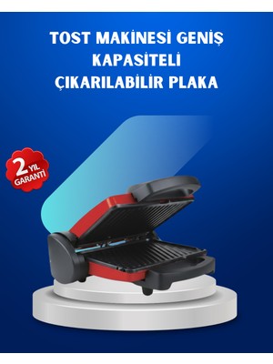 Adat Çıkarılabilir Plakalı 2000W Tost Makinesi – Termostatlı, Kolay Temizlenir