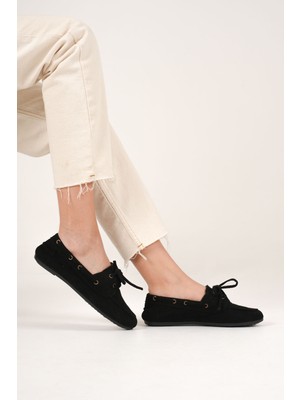 Zerenyus Sassani Premium Siyah Boncuklu Günlük Süet Loafer