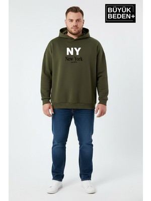 Superlife Erkek Büyük Beden Ince Kapşonlu Ny Newyork Baskılı Ince Swatshırt SPR26BSW957-15