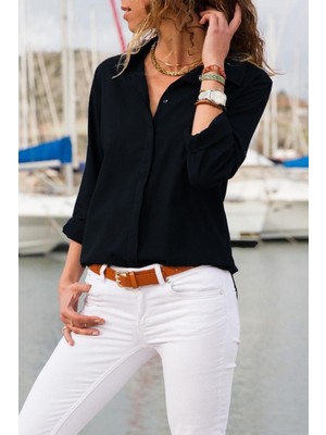 Hiccup Kadın Janes Normal Kesim Düğmeli Gömlek Siyah