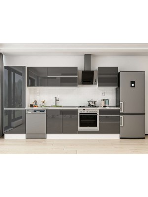 Alvinka 330X210 cm High Gloss Mutfak Dolabı MB-E90B60S60-2 Antrasit - Suntalam