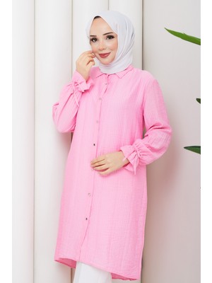 Pamuk Butik Kadın Gipe Detaylı Uzun Gömlek Tunik -PMK515