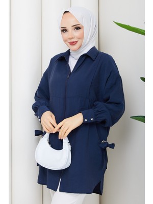 Pamuk Butik Kadın Kuş Gözü Detaylı Fermuar Kapamalı Tunik -PMK514