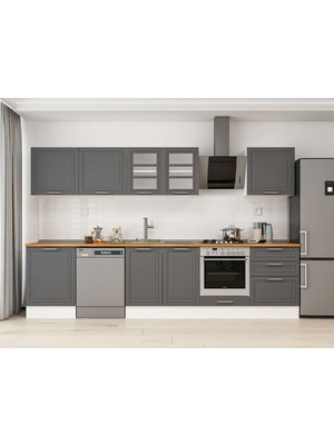 Alvinka 330X210 cm Klasik Mebran Mutfak Dolabı M-E90S60S60-3 Antrasit - Suntalam