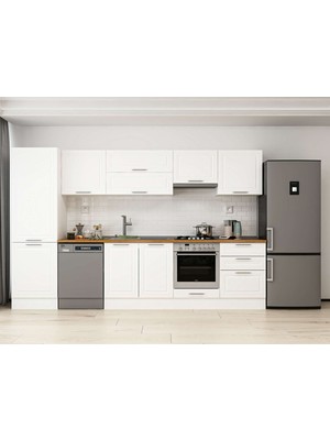 Alvinka 330X210 cm Klasik Mebran Mutfak Dolabı MB-E90B60S60-1 Beyaz - Suntalam