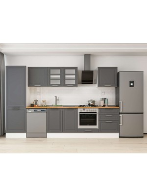 Alvinka 330X210 cm Klasik Mebran Mutfak Dolabı MB-E90B60S60-3 Antrasit - Mdf