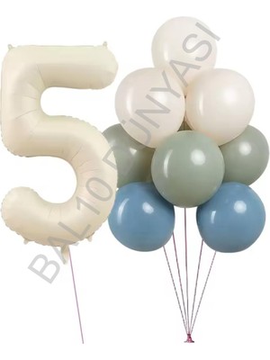 Bal10 Dünyası Krem Rakam ve Balon Seti Yaş-5