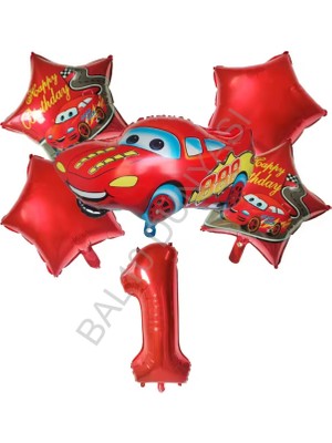 Bal10 Dünyası Kırmızı Rakam Araba Yıldız Folyo Balon Seti Yaş-1