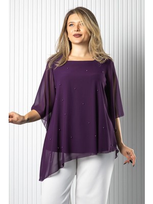 Modaviki Inci Detaylı Şifon Bluz Mor MDV974