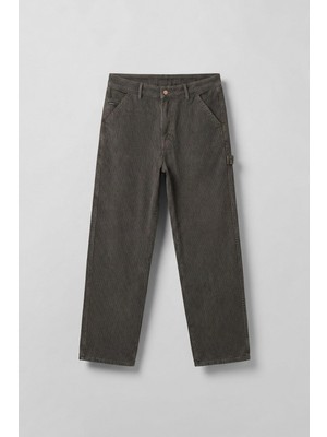 Abluka Online Erkek Baggy Fit Fonksiyonel Cep Detaylı Çizgili Jean Haki