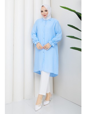 Pamuk Butik Kadın Gipe Detaylı Uzun Gömlek Tunik -PMK515