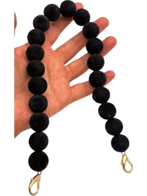 Angel Çanta Aksesuar 40 cm Kadife Siyah Renk Çanta Sapı Kancalı Light Gold Metalli