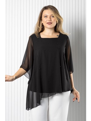 Modaviki Inci Detaylı Şifon Bluz Siyah MDV974