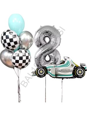 Rönesans Parti Gümüş Rakam Yarış Arabası Doğum Günü Parti Seti Yaş-8