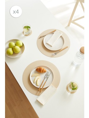 Home Wave 4'lü Bej/taş Renk Suni Deri Amerikan Servis Set Ø 36 cm