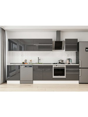 Alvinka 330X210 cm High Gloss Mutfak Dolabı M-E90S60S60-2 Antrasit - Suntalam