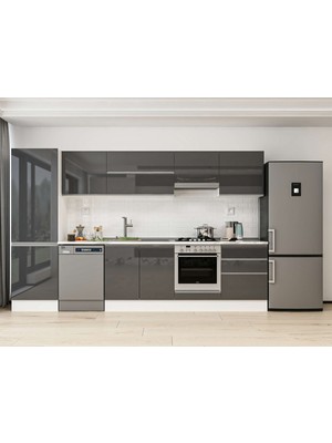 Alvinka 330X210 cm High Gloss Mutfak Dolabı MB-E90B60S60-1 Antrasit - Suntalam