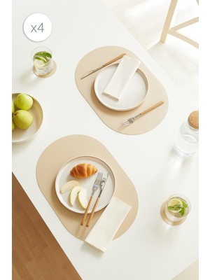 Home Wave 4'lü Bej/taş Renk Suni Deri Amerikan Servis Set 45 x 30 cm