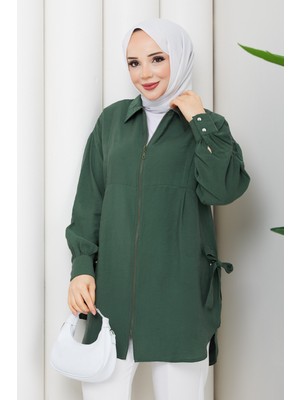 Pamuk Butik Kadın Kuş Gözü Detaylı Fermuar Kapamalı Tunik -PMK514