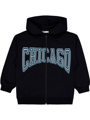 Civil Boys Siyah Chicago Baskılı Hırka 10-11 Yaş Casual Erkek Çocuk Uzun Kol Standart Kalıp