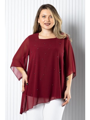 Modaviki Inci Detaylı Şifon Bluz Bordo MDV974