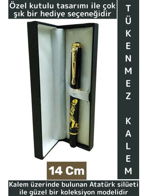 Wintoup Özel Model Dekoratif Koleksiyon Hediyelik Çok Şık Kutulu Atatürk Silüetli Tükenmez Kalem 14 cm