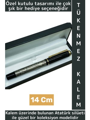 Wintoup Özel Tasarım Dekoratif Koleksiyon Hediyelik Çok Şık Kutulu Atatürk Silüetli Tükenmez Kalem 14 cm