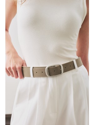 Manuka Süet Görünümlü Tokalı Kemer Vizon